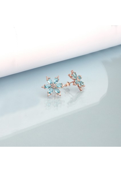 925 Ayar Gümüş Aquamarine Taşlı Nergis Çiçeği Küpe