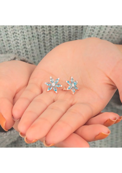 925 Ayar Gümüş Aquamarine Taşlı Nergis Çiçeği Küpe fiyatları