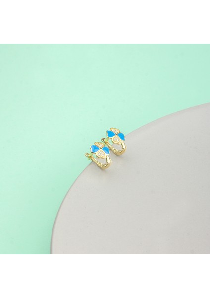 925 Ayar Gümüş Mineli Yonca Çocuk Küpesi