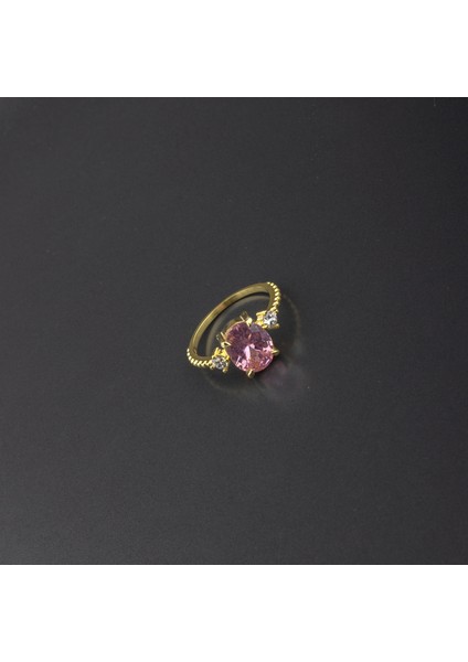 925 Ayar Gümüş Pembe Taşlı Nokta Kollu Yüzük fırsatları