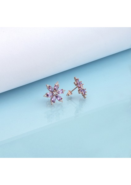 925 Ayar Gümüş Ametist Taşlı Nergis Çiçeği Küpe