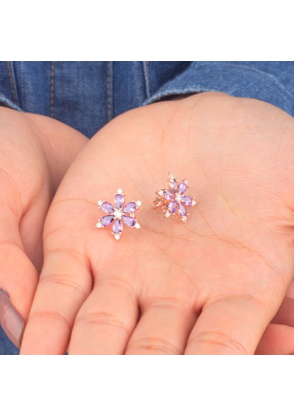 925 Ayar Gümüş Ametist Taşlı Nergis Çiçeği Küpe fiyatları