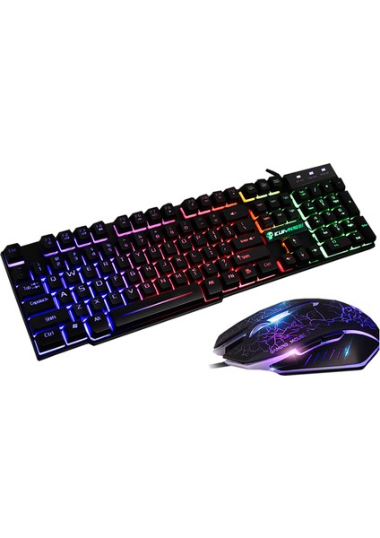 T6 Gökkuşağı LED USB Kablolu Oyun Klavye ve Mouse Pad Pc Laptop Siyah Için Set (Yurt Dışından)