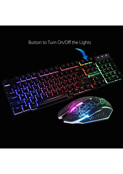 T6 Gökkuşağı LED USB Kablolu Oyun Klavye ve Mouse Pad Pc Laptop Siyah Için Set (Yurt Dışından)