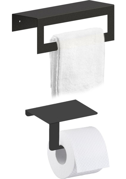 - Metal Arkası Askılı Havluluk 40 cm +  Wc Kağıtlık 2'li Set