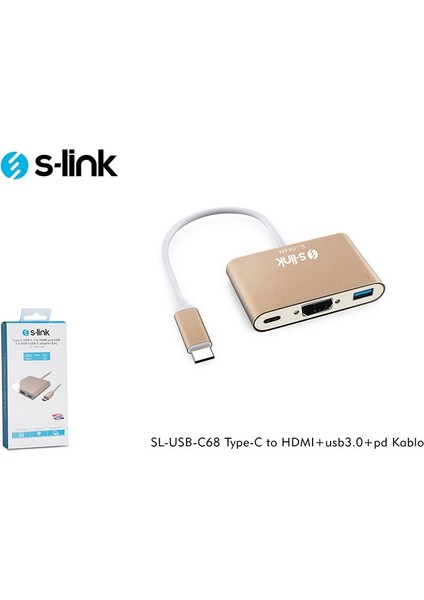 S-Lınk SL-USB-C68 0.15METRE Type-C - Hdmı_usb 3.0 Çevirici Adaptör Gold 4K