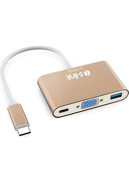 S-Lınk SL-USB-C66 0.15METRE Type-C-Usb 3.0_vga Çevirici Adaptör Gold 4K