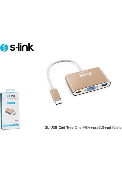 S-Lınk SL-USB-C66 0.15METRE Type-C-Usb 3.0_vga Çevirici Adaptör Gold 4K