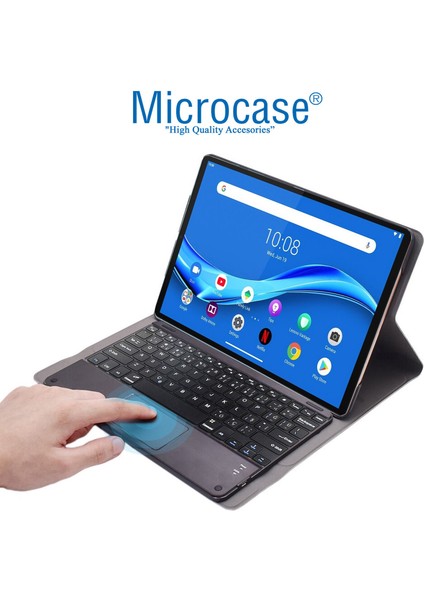 Lenovo M10 Plus 10.3 Inch TB-X606 X606F Bluetooth Touchpad Klavye + Bkk5 Standlı Kılıf - Siyah