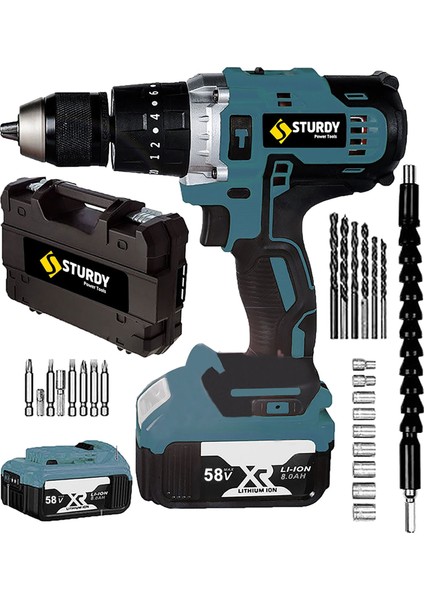 Power Tools 58 V 8 A Darbeli Professional 24 PARÇA SETLİ Şarjlı Vidalama Matkap