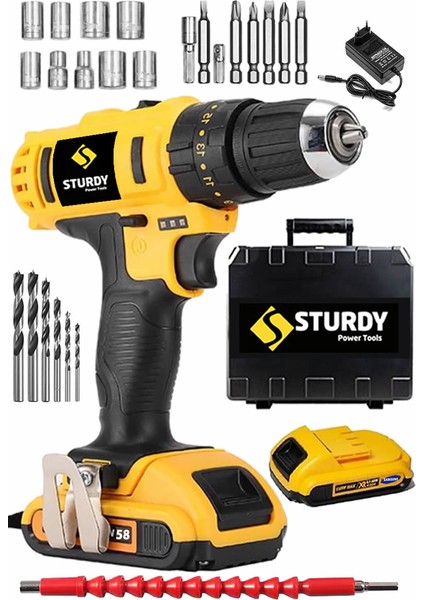 Sturdy 58V 6Ah Lıon Çift Akülü EXPRESS SERİ Darbeli Turbo Şarjlı vidalama  Matkap 27 Parça Uç Setli