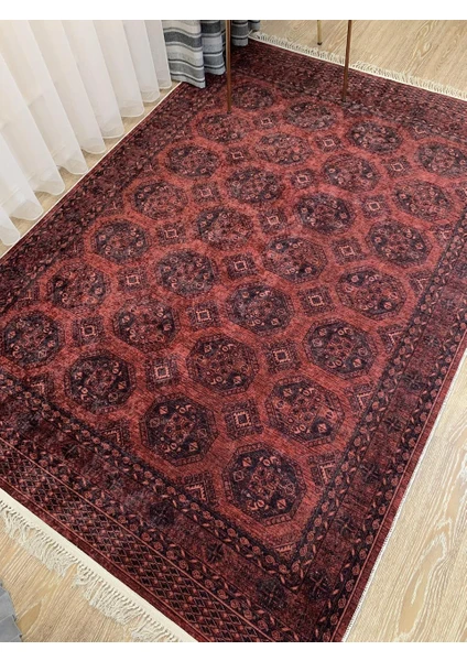 Sedef Şönil Görünüm Kilim Motif Lateks Kaymaz Taban Leke Tutmaz Saçaklı Eskitme Halı