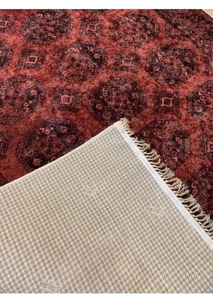 Sedef Şönil Görünüm Kilim Motif Lateks Kaymaz Taban Leke Tutmaz Saçaklı Eskitme Halı