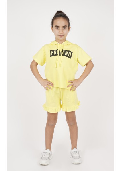 Kız Çocuk Kapüşonlu Yarım Kollu Sweatshirt