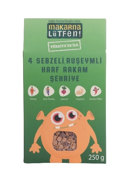 Makarna Lütfen 4 Sebzeli  Ruşeymli Harf Rakam Şehriye 250 gr