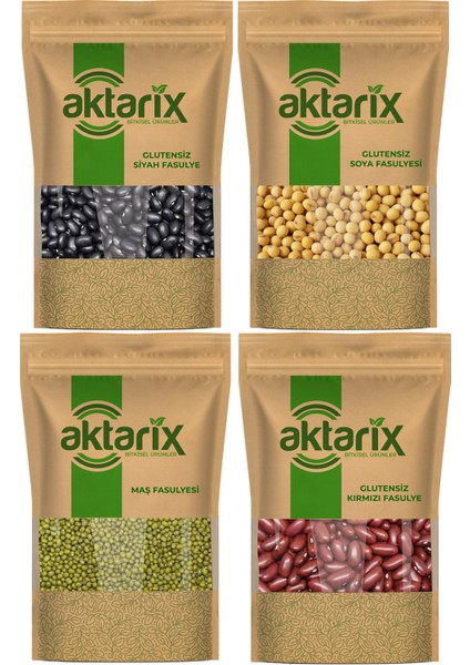 Glutensiz 4'lü Fasulye Seti 50 gr Kırmızı + 50 gr Maş + 50 gr Soya + 50 gr Siyah Fasulye