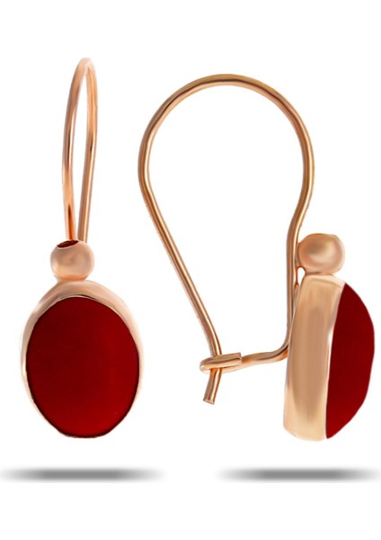 Mercan Taşlı Rose Gümüş Küpe 5526