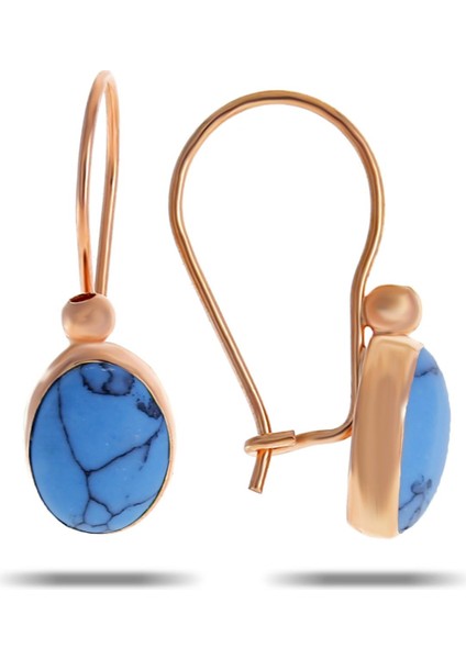 Firuze Taşlı Rose Gümüş Küpe 5529