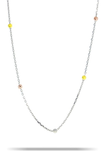 Dorissa Renkli 75 cm Gümüş Zincir Kolye 7319