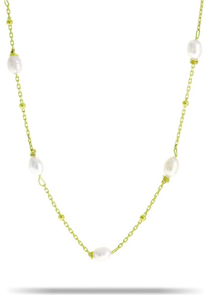 Incili Altın Yaldızlı Gümüş Kolye 7332