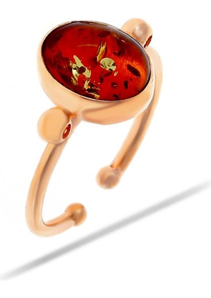 Kehribar Taşlı Rose Gümüş Yüzük 3188