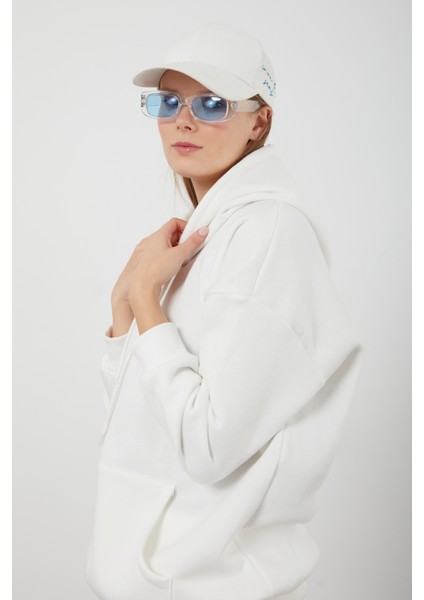 Tena Moda Kadın Ekru Üç İplik Kanguru Cepli Kapüşonlu Sweatshirt fırsatları