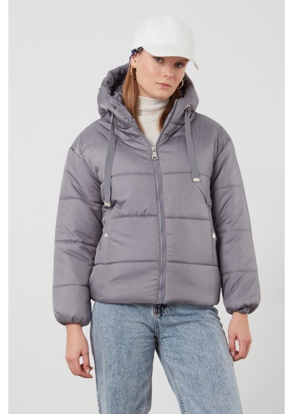 Tena Moda Tena Kadın Gri Kapüşonlu Anorak Yanları Stoplu Mont