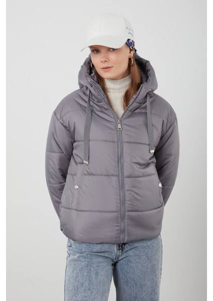 Tena Moda Tena Kadın Gri Kapüşonlu Anorak Yanları Stoplu Mont fiyatları