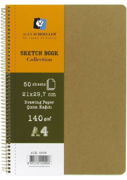 Sketchbook Kraft Sert Kapak Spiralli Eskiz Çizim Defteri 140 gr A4 50 Yp.