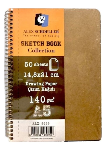 Ale x Schoeller Sketchbook Kraft Sert Kapak Spiralli Eskiz Çizim Defteri 140 gr A5 50 Yp.