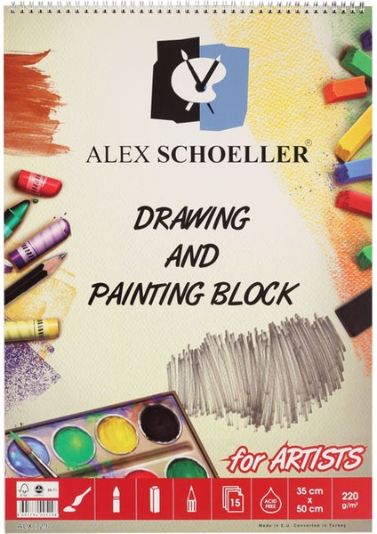 Ale x Schoeller Drawing & Painting Block Dokulu Resim ve Eskiz Çizim Defteri 220 gr 35 x 50 cm 15 Sayfa