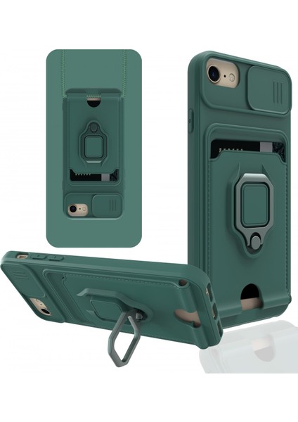 iPhone 6 Kılıf Ipli Lens Sürgülü Yüzüklü Silikon Zuma - Yeşil