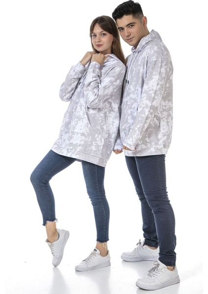 Vıshenka Unisex Batik Baskılı 3 Iplik Oversize Kapüşonlu Kanguru Cepli Batik Sweatshirt