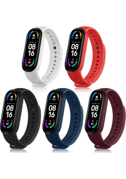 Xiaomi Mi Band 5 ve 6 Uyumlu Silikon Kordon 5 Li Set - Renkli