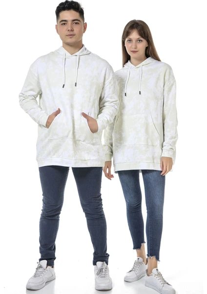 Vıshenka Unisex Batik Baskılı 3 Iplik Oversize Kapüşonlu Kanguru Cepli Batik Sweatshirt