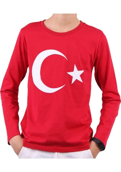 Uzun Kollu Ay Yıldızlı Türk Bayrağı Tişörtü