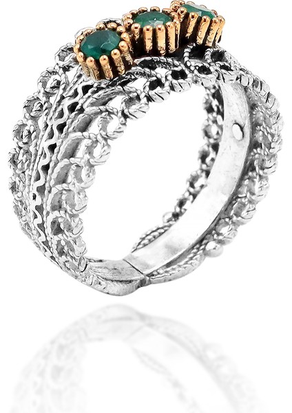 Zümrüt Taşlı Telkari Gümüş Yüzük