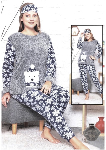 Kadın Peluş Welsoft Polar Kalın Kışlık Ev Pijama Takımı