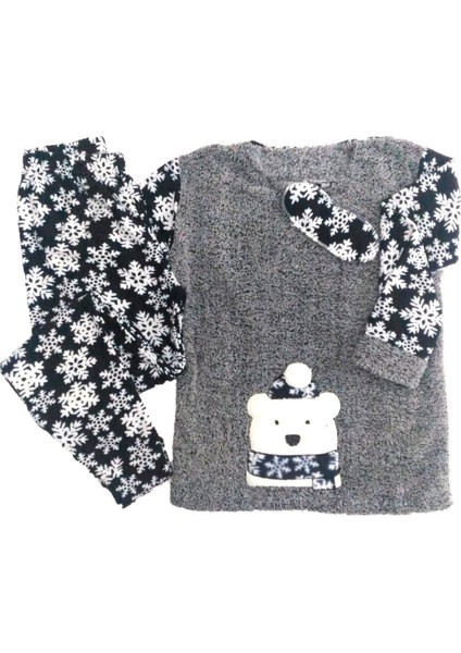 Kadın Peluş Welsoft Polar Kalın Kışlık Ev Pijama Takımı