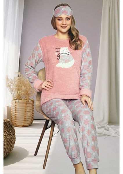 Kadın Peluş Welsoft Polar Kalın Kışlık Ev Pijama Takımı