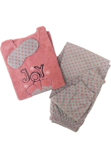 Kadın Peluş Welsoft Polar Kalın Kışlık Uyku Bantlı Ev Pijama Takımı