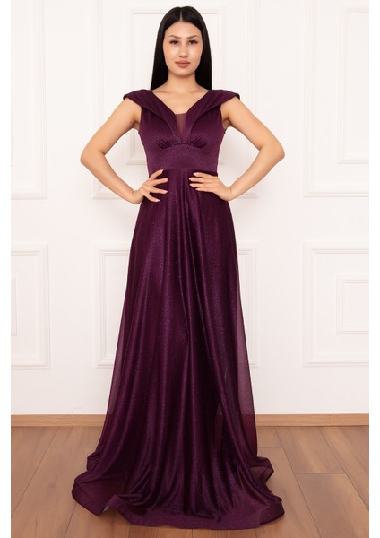 Ruby 13280 Simli Tül Uzun Elbise