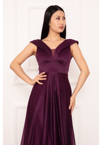 Ruby 13280 Simli Tül Uzun Elbise