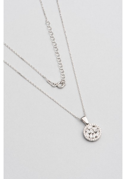 Kolye 18 Ayar Beyaz Altın Kaplama Beyaz Taşlı 45 cm Zarif Tasarım