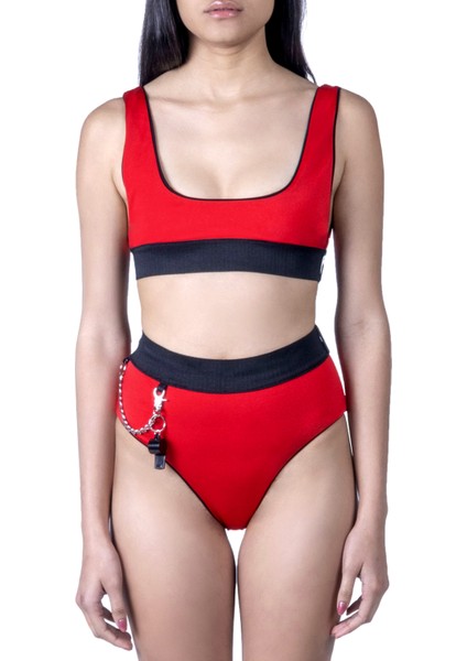 Bikini Takımı - U Yaka Kırmızı Yüksek Bel