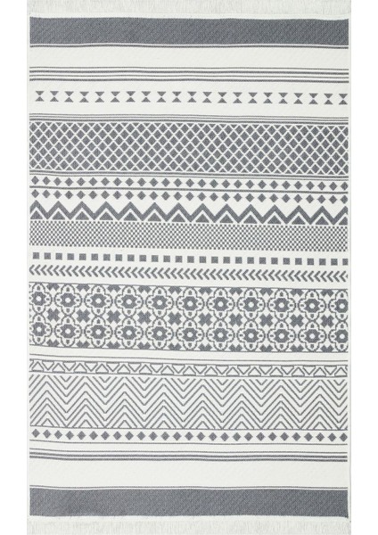 Arya 07 Gri Beyaz Yıkanabilir Çift Taraflı Pamuk Kilim