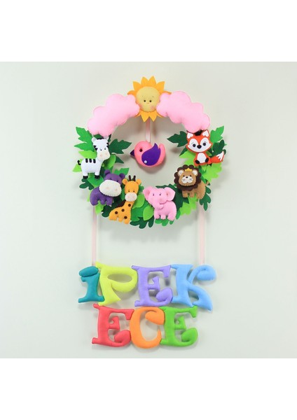 Ipek Ece Isimli Safari Kız Bebek Odası Kapı Süsü