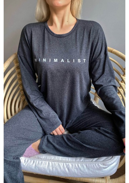 Minimalist Baskılı Bambu Uzun Kol Kadın Pijama Takımı fırsatları