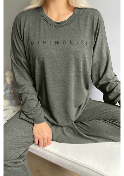 Minimalist Baskılı Bambu Uzun Kol Kadın Pijama Takımı