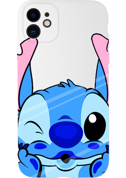 iPhone 11 Uyumlu Stitch Desenli Kamera Korumalı Lansman Kılıf Premium Silikonlu Beyaz